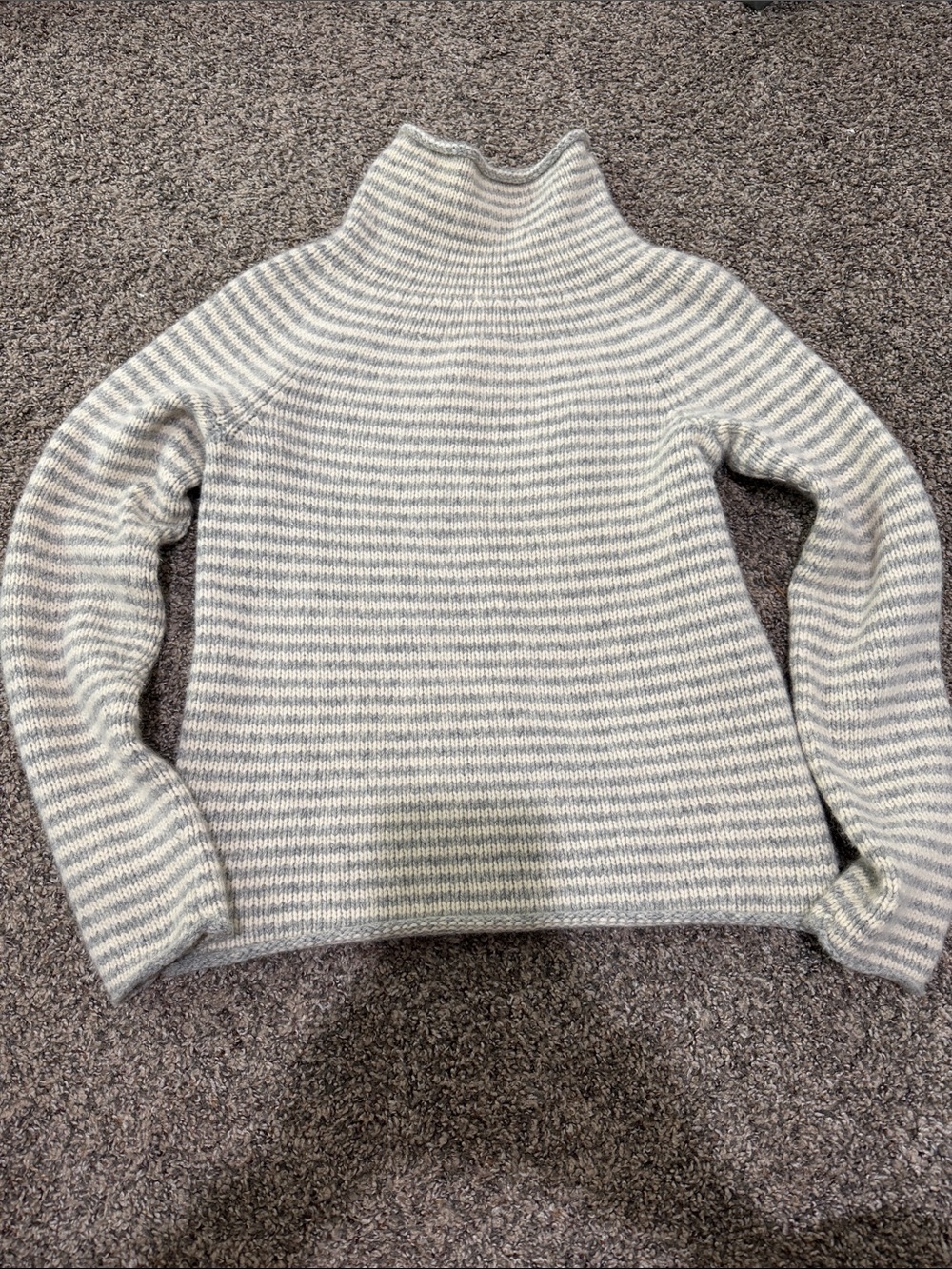 J Crew Striped Turtleneck wool and angora Sweater - Cream & Light Gray